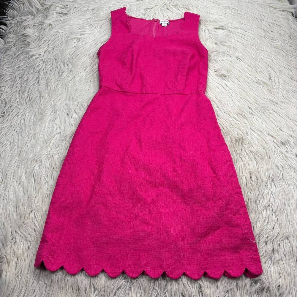 J.Crew Women's 0 Pink Scallop Edge Fit Flare Dress Preppy Resort Rush